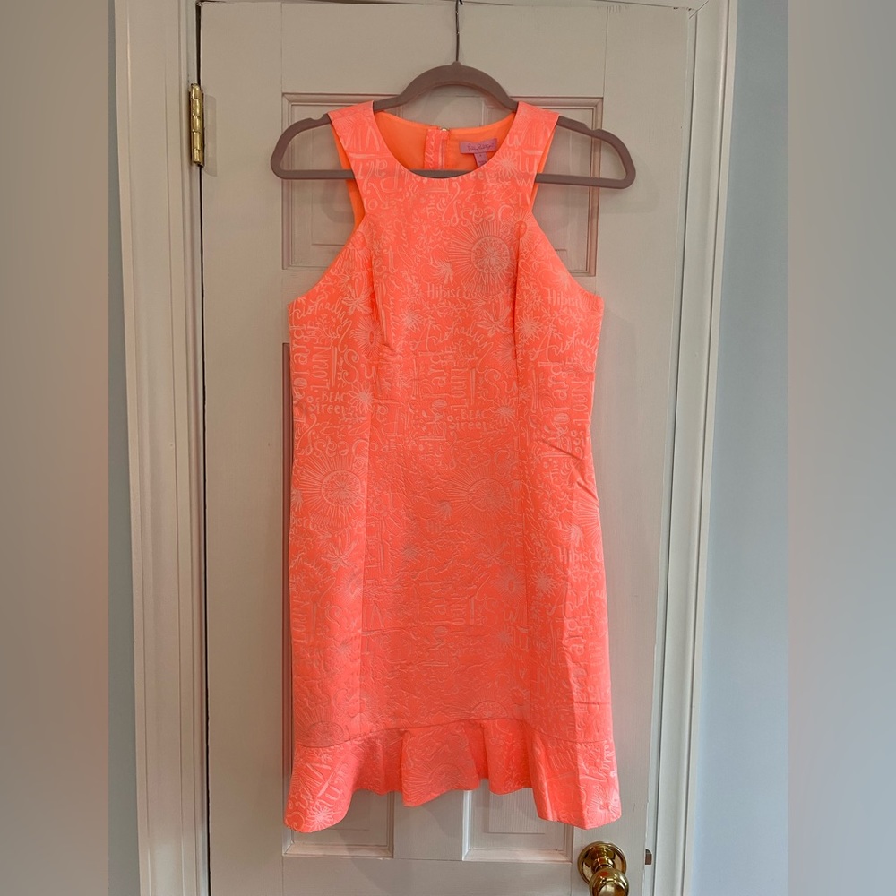 Lilly Pulitzer Neon Coral Pink Patterned Sleeveless Shift Dress